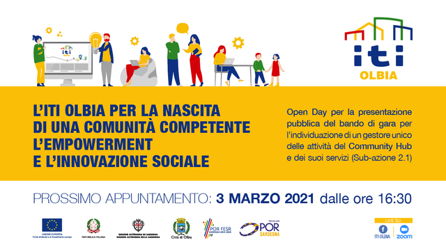 ITI Olbia: mercoledì 3 marzo, ultimo appuntamento dedicato alla presentazione del “Progetto Community Hub: incubatore sociale e comunità competente”