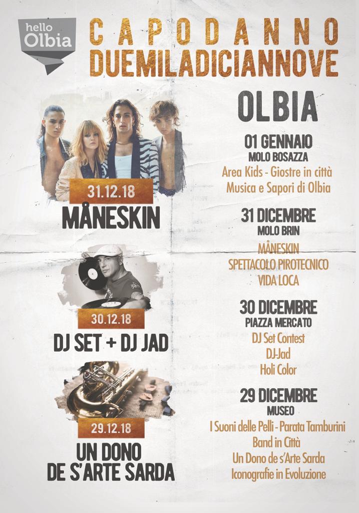 Capodanno con i Måneskin a Olbia. Gli eventi collaterali per tre giorni di festa.